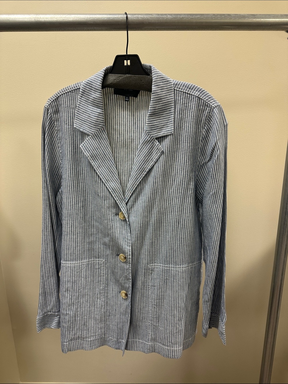 Lafayette 148 New York Blue and White Striped Relaxed Blazer